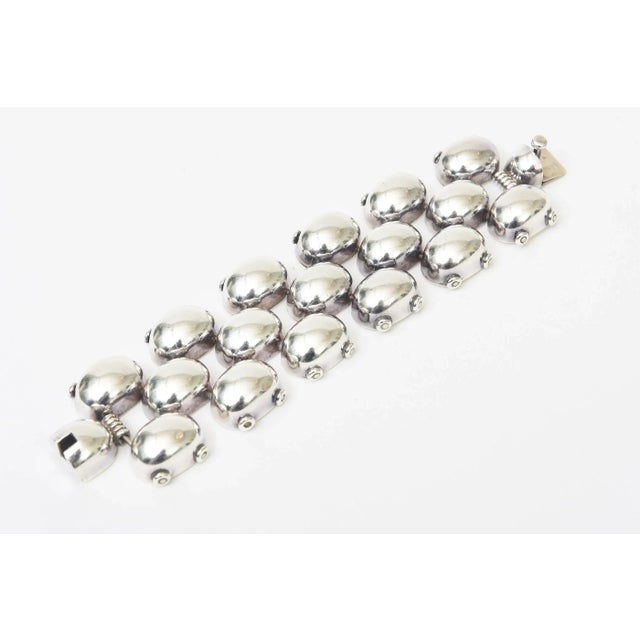 Vintage Sterling Silver Ball Linked Cuff Bracelet Hallmarked, 1970's For Sale - Image 4 of 11