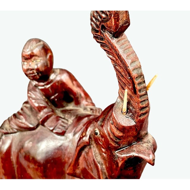 Vintage Rosewood Elephant Carving – Asian Hand-Carved Figurine – Lucky Elephant With Calf & Child For Sale In Miami - Image 6 of 10