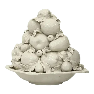 Italian Creamware Oval Centerpiece Basket With Mixed Fruit Top
