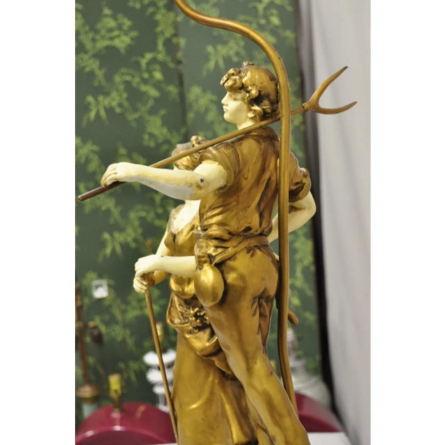 Antique French Renaissance Moreau Figural Metal Table Lamp, Wife & Farmer For Sale - Image 10 of 11