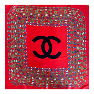 Chanel Silk Scarf Red Gripoix