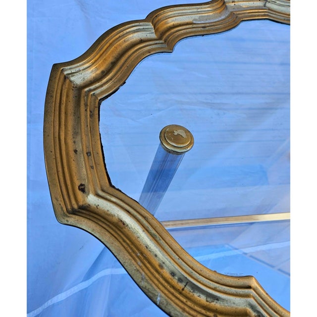 Vintage Scalloped Brass and Polished Steel Chrome Glass Top Cocktail Table For Sale In Washington DC - Image 6 of 8