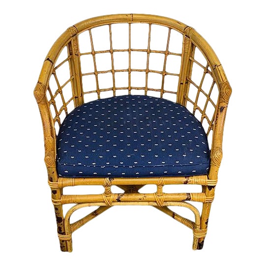 Mid-Century English Bamboo Barrel Back Arm Chair With Upholstered Seat For Sale