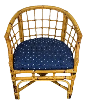 Mid-Century English Bamboo Barrel Back Arm Chair With Upholstered Seat