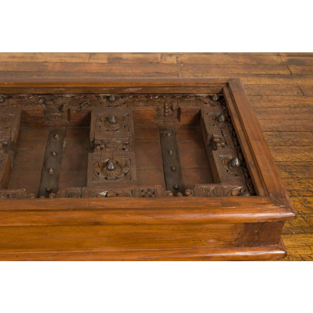 Wood Antique Indian Sheesham Wood & Iron Exterior Door Made into a Coffee Table For Sale - Image 7 of 12
