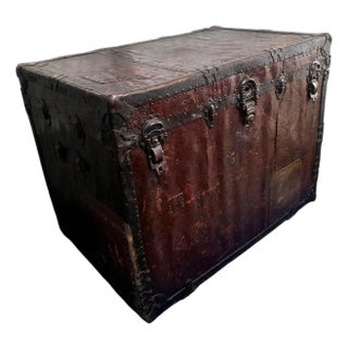 Antique 19th Century Leather [Exterior/Interior] Steamer Trunk For Sale