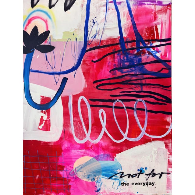 Dark Pink Contemporary Abstract Acrylics, Oil, Ink, Spray Paint, Screen Printing on Canvas "Not for the Everyday" by Manuela Karin Knaut For Sale - Image 8 of 10