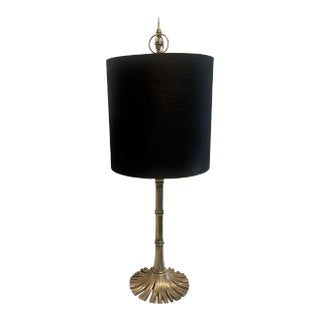Bamboo Brass Chapman Table Lamp with Linen Shade For Sale