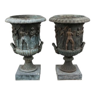 1980s A Pair of Grand Scale Neoclassical Bronze Garden Urns For Sale