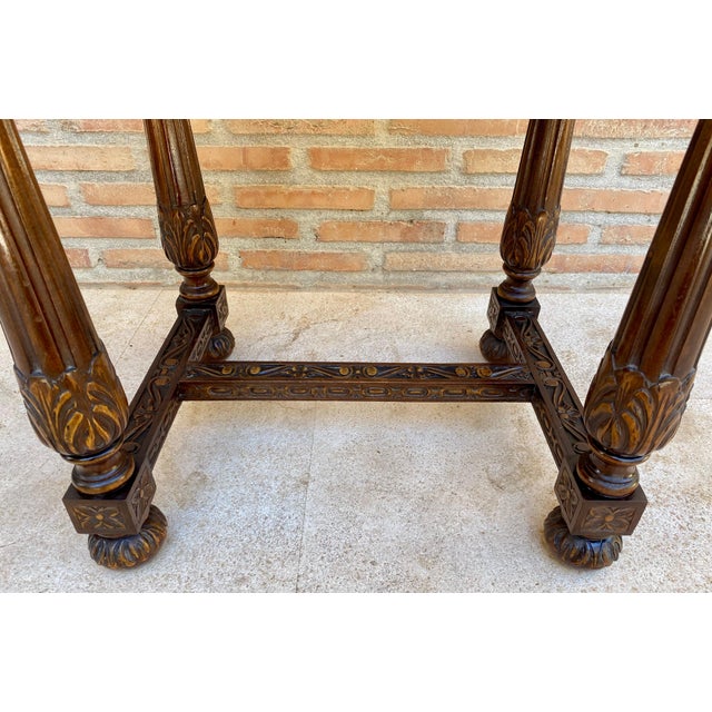 Early 20th Century Spanish Carved Walnut Side Table with One Drawer, 1940s For Sale - Image 6 of 18
