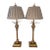 Vintage Gold Gilt Hollywood Regency Palm Frond Pleated Shades Table Lamps- A Pair For Sale