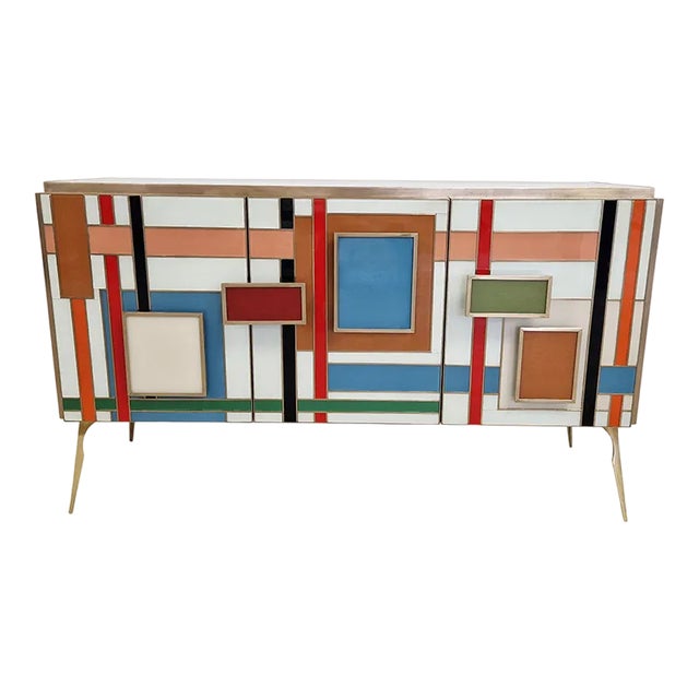 Vintage Colorful Glass Sideboard For Sale