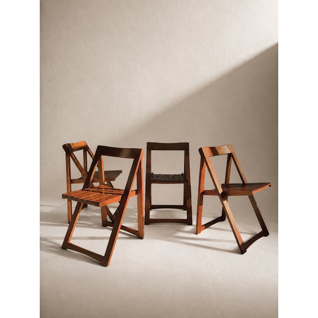 Set of 4 Mid-Century Modern Trieste Walnut-Stained Folding Chairs attributed to Aldo Jacober for Alberto Bazzani, 1960s, Set of 4 For Sale - Image 9 of 9