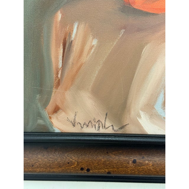 Red Impressionist Portrait of a Lady With Red Scarf, Signed For Sale - Image 8 of 12