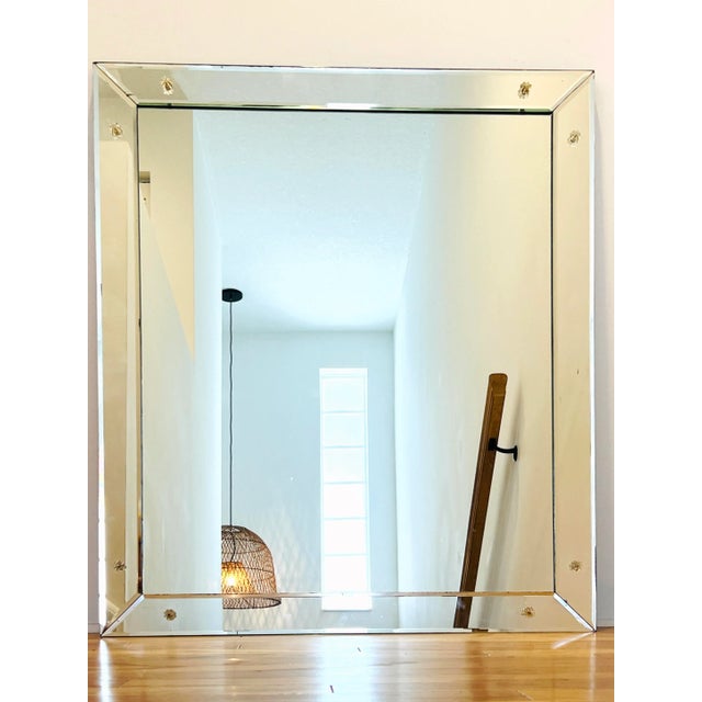 Glass Mid-Century Modern Beveled Mirror With Rosette Details, C. 1950 For Sale - Image 7 of 13