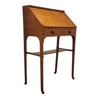 Late 19th Century Arts and Crafts Era Antique Petite Oak Secretary Desk With Secret Compartment For Sale