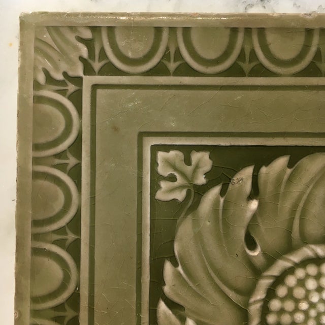 Ceramic Large Minton Olive Green Iridescent Tile For Sale - Image 7 of 11
