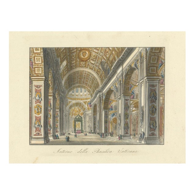 Interior of the Vatican Basilica, 1840s, Paper For Sale