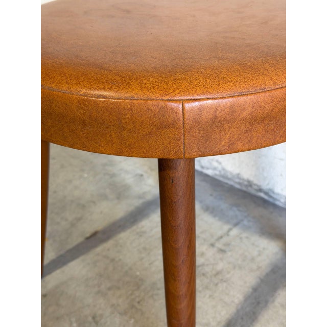 Wood Round Brown Leather Teak Ottoman Danish Mid-Century Modern 1960s For Sale - Image 7 of 8