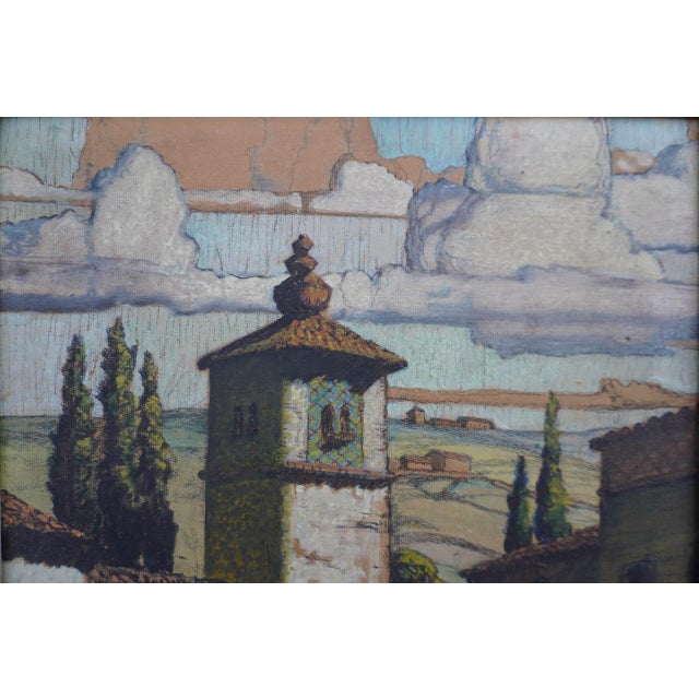 Hernando Villa Mixed Media on Board Landscape With Church C 1927, Framed For Sale In Los Angeles - Image 6 of 7