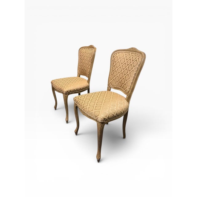 Late 20th Century Late 20th Century French Provincial Side Chairs With Golden Floral Patterned Upholstery For Sale - Image 5 of 15