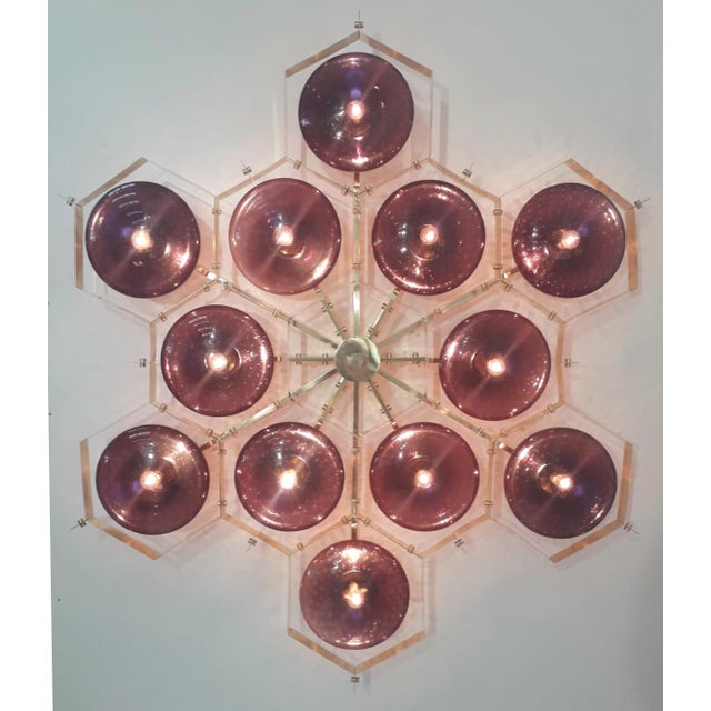Italian 21st Century Beehive Polished Brass Amethyst Bubbles Murano Flush Mount by Fabio LTD For Sale - Image 3 of 8