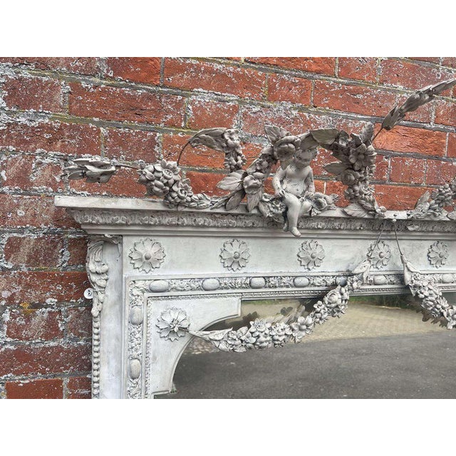 Glass Large Antique English Painted Overmantle Mirror For Sale - Image 7 of 10