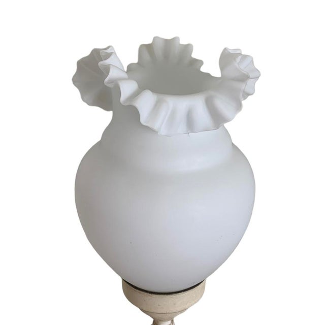 Late 19th Century Neoclassical Biscuit Porcelain Cherub Lamp Ruffled Milk Glass Shade For Sale - Image 9 of 15