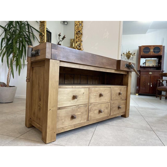 Narrow Praktits Hobelbank, Workbench, Thresen, Desk with practical shop French spindle size with spindle: height x width x...