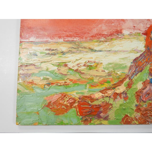 Contemporary oil on wood panel expressionist rocky coastal landscape painting. Attributed to K. C. Bacon (1948-2026)...