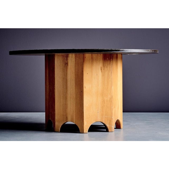 Octagonal Pedestal Table with Round Slate Top, France, 1970s For Sale - Image 4 of 12