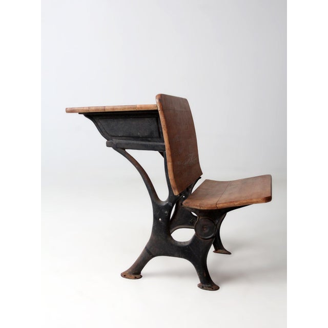 Wood Antique Chicago Cast Iron School Desk For Sale - Image 7 of 11