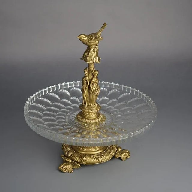 Metal Antique Figural Three Graces Gilt Bronze & Cut Glass Tazza Centerpiece, Circa 1890 For Sale - Image 7 of 12