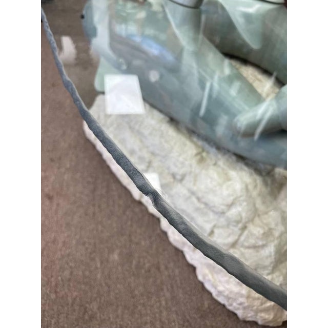 Vintage Sculptural Glass Top Coffee Table, Three Dolphins, Marine Life, Exposed Top Fins, Textured Edge Glass For Sale - Image 11 of 11
