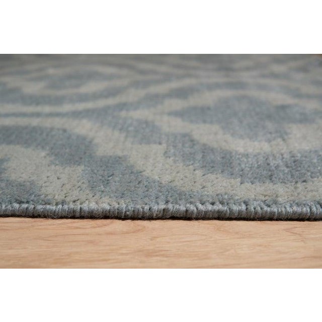 Contemporary 8x10 Blue Hand-Knotted Wool Latticed Quatrefoil Geometric Modern Carpet Rug For Sale - Image 3 of 7