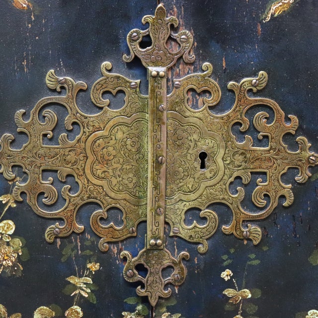 Black 2-Piece Chinoiserie HND Painted & Carved Floral Cabinet C1910 For Sale - Image 8 of 18