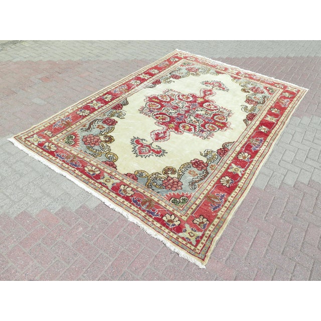 Mid 20th Century Vintage Turkish Oushak Carpet Distressed Area Rug For Sale - Image 11 of 11