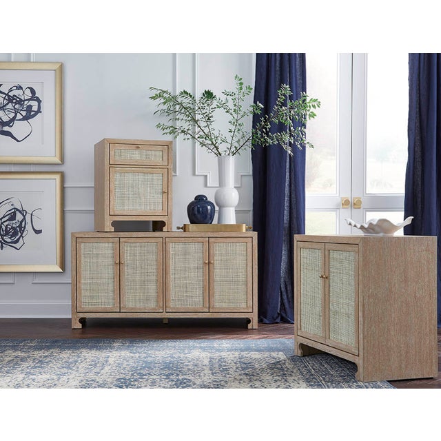 Contemporary Matthew Izzo Home - Sofia Cerused Oak Caned Four Door Cabinet For Sale - Image 3 of 6