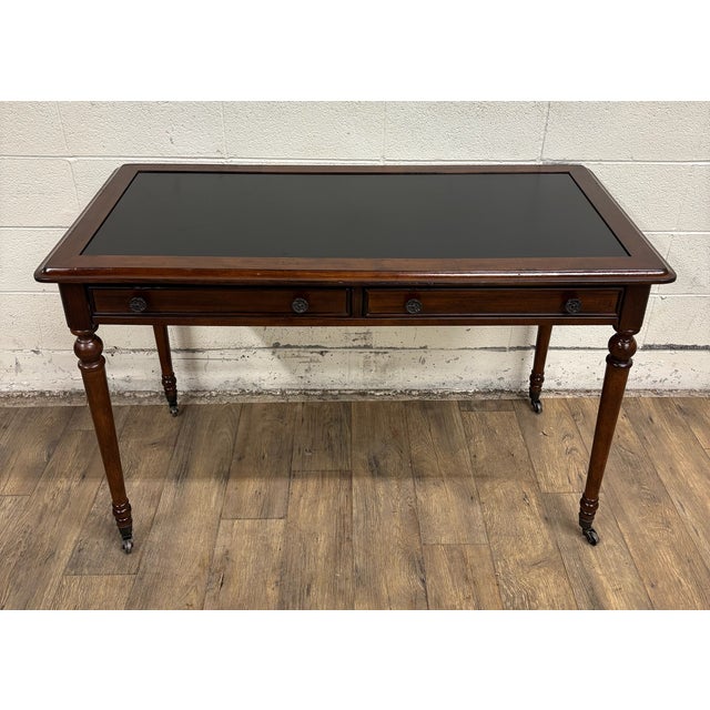 Vintage Regency Revival Directoire Style Leather Top Writing Desk Library Table For Sale - Image 10 of 13