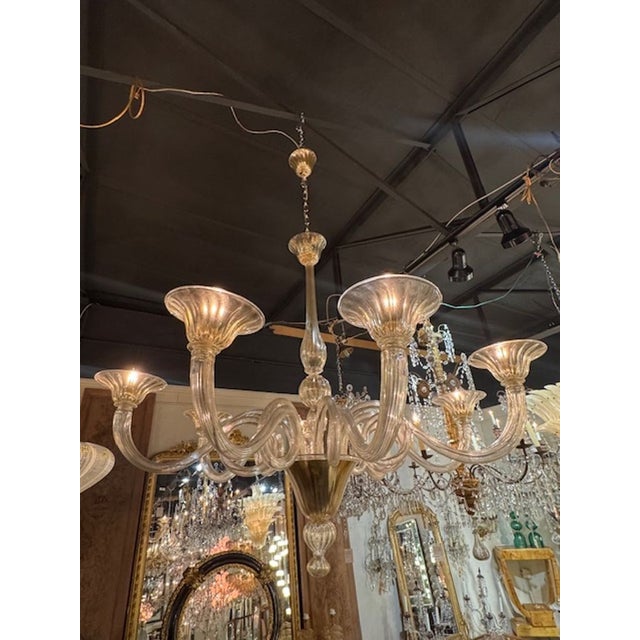 Early 21st Century Gold Murano Glass Chandelier With 8 Curved Arms For Sale - Image 5 of 6