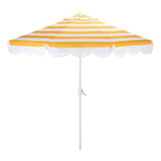 Lucerna 9 Ft Crank Umbrella, Yellow Stripe/White Pole For Sale