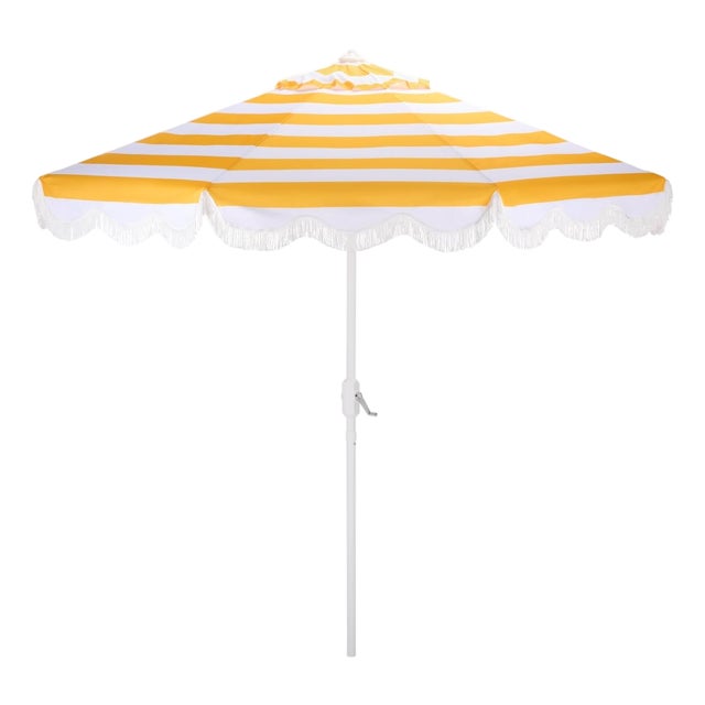 Lucerna 9 Ft Crank Umbrella, Yellow Stripe/White Pole For Sale