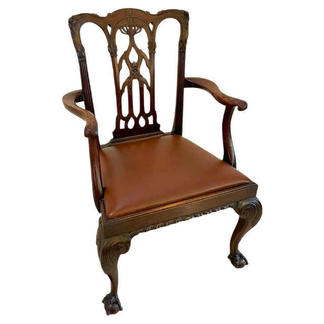 Antique Victorian Carved Mahogany Desk Chair For Sale