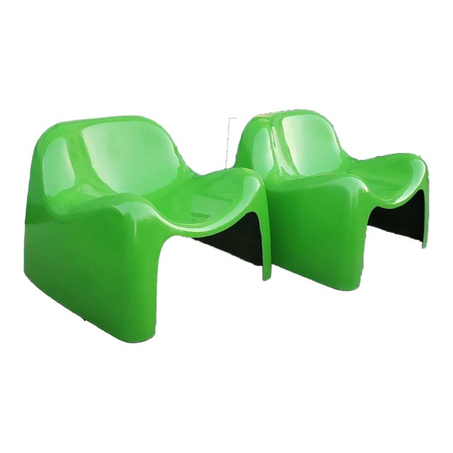 1960s Mid Century Modern Green Fiberglass Toga Lounge Chairs- Set of 2 For Sale
