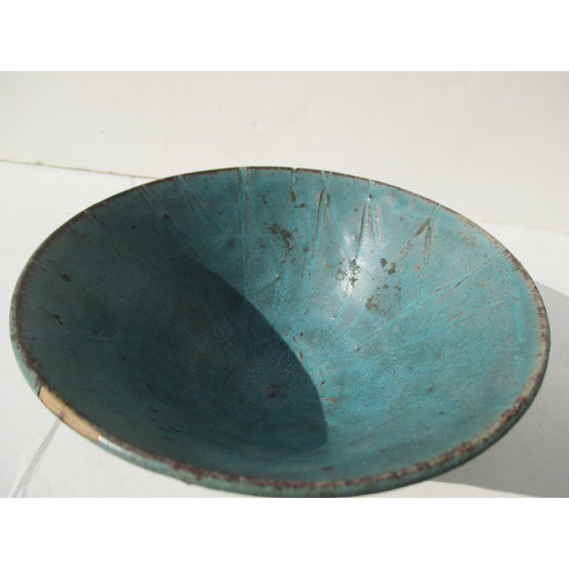 Teal Teal Blue Glazed Art Bowl Circa 1990s For Sale - Image 8 of 8