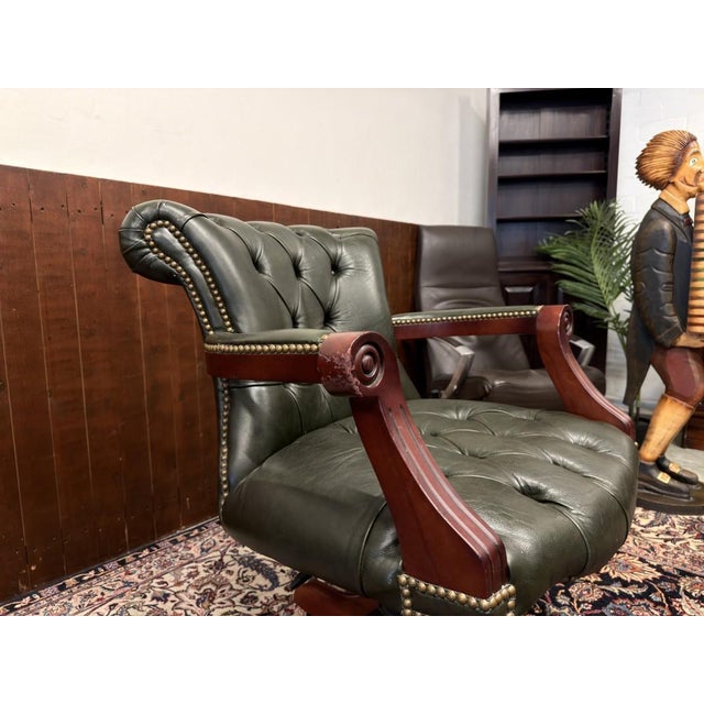 Animal Skin English Green Chesterfield Office Chair For Sale - Image 7 of 9