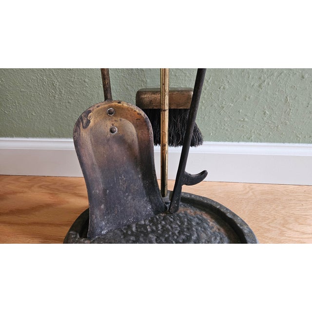 Metal Vintage Brass and Iron Fireplace Set - 4 Pieces For Sale - Image 7 of 10