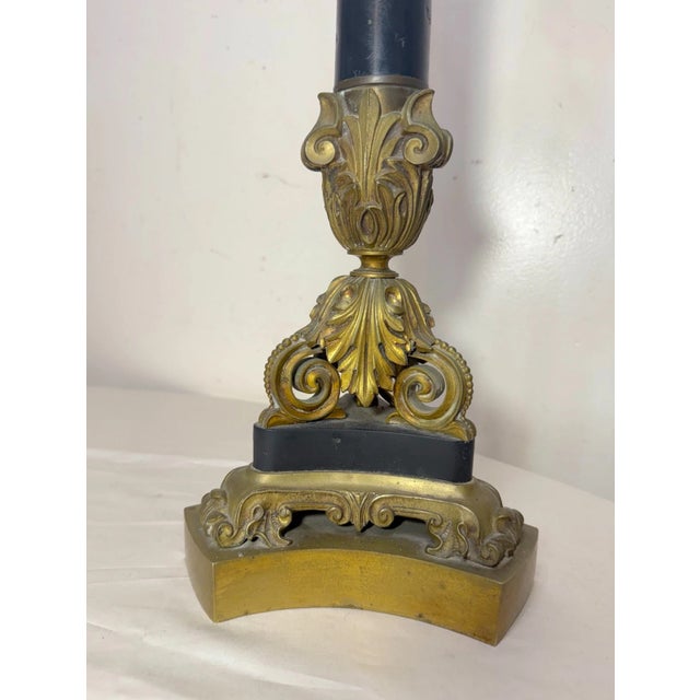 Large Antique 1800's Ornate Gilt Bronze Marble Candle Holder Electric Table Lamp For Sale - Image 4 of 12