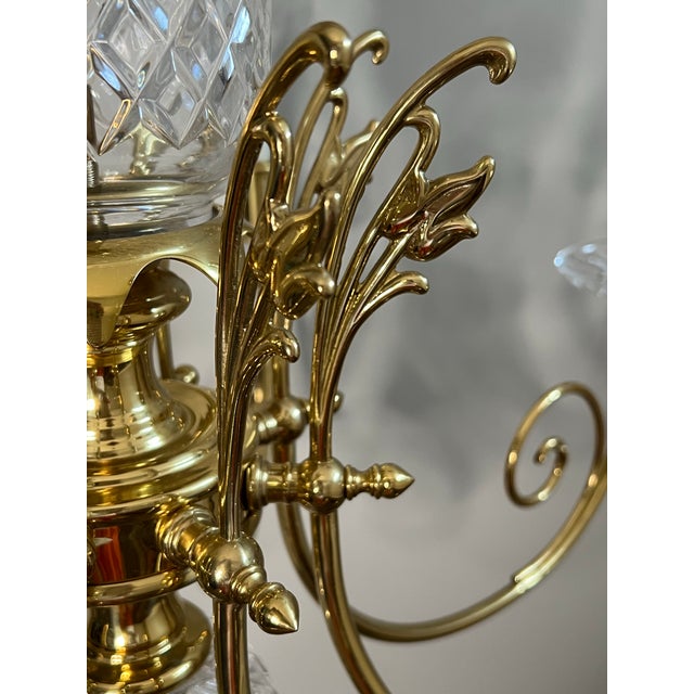 Brass Vintage 8 Light Cut Crystal and Brass Pineapple Chandelier For Sale - Image 8 of 12