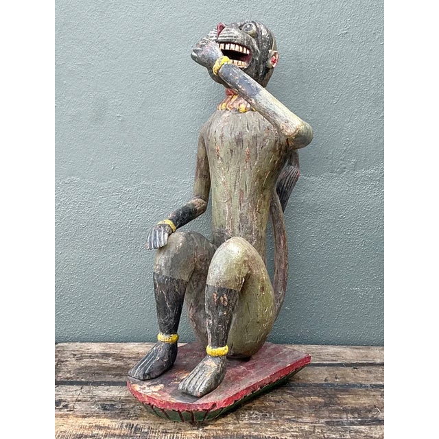 Late 20th Century Vintage Painted Wood Monkey Sculpture For Sale - Image 5 of 14